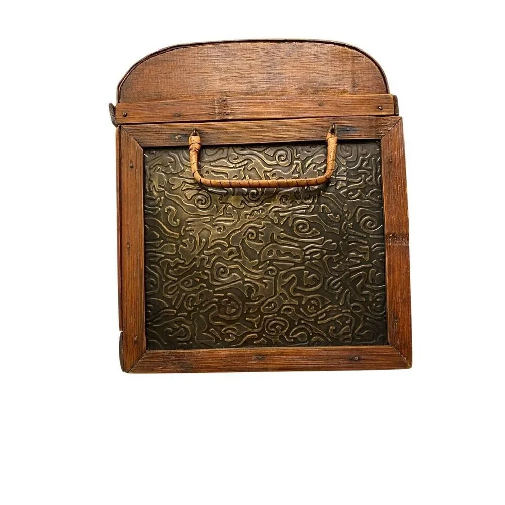 Interior Accents Vintage Asian Wooden Storage Treasure Chest Brown Bamboo Brass